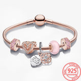 925 Sterling Silver Original Rose Rose Soft Pink Dream Sparkling Bracelet Set