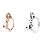 925 Silver Pan Ring Brilliant Bow Crystal Women's Wedding Party Gift