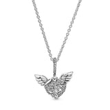 925 Silver Heart & Angel Wings Pendant Necklace for Women