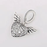 925 Silver Heart & Angel Wings Pendant Necklace for Women