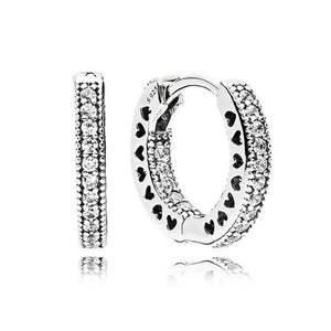 925 Silver Pave Hearts Hoop Earrings Women Gift DIY Jewelry