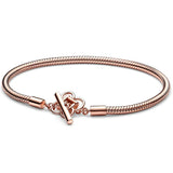925 Silver Peace Knot T-bar Snake Chain Bracelet for Bead Charm DIY Jewelry