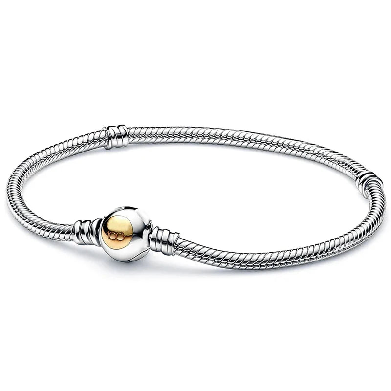925 Silver Peace Knot T-bar Studded Snake Chain Bracelet
