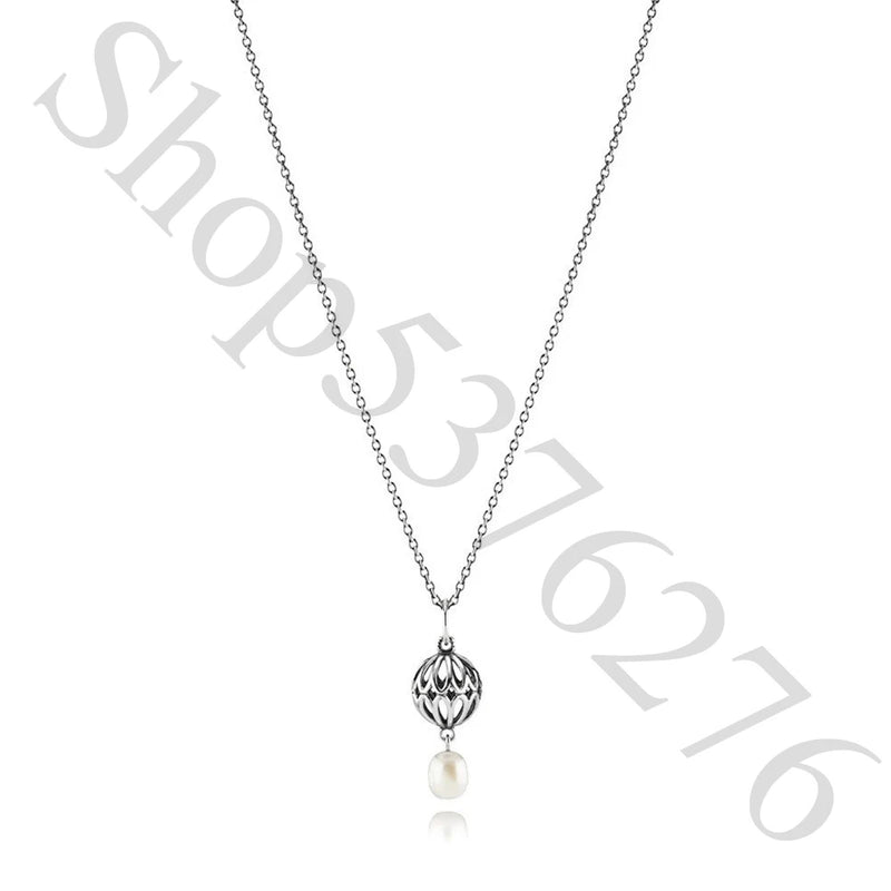 925 Sterling Silver Pearl Drop Pendant Necklace Women Bead Charm Gift