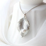 925 Silver Leaf Pendant with Freshwater Pearl, Women's Jewelry Gift
