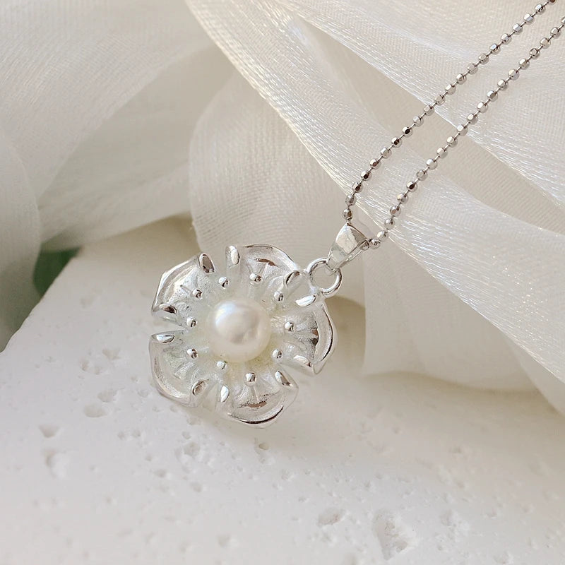 925 Silver Pendant Natural Freshwater Pearl Petal Pendant Jewelry Gift