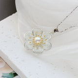 925 Silver Pendant Freshwater Pearl Petal Pendant Lady Fine Jewelry Gift