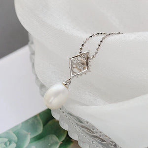925 Silver Pendant Natural Freshwater Pearl Rhomb Pendant Lady Jewelry Gift