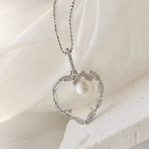 925 Silver Pendant w/ Natural Freshwater Pearl Lady Heart Shape Pendants