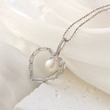 925 Silver Pendant w/ Natural Freshwater Pearl Lady Heart Shape Pendants