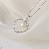 925 Silver Pendant w/ Natural Freshwater Pearl Lady Heart Shape Pendants