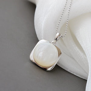 925 Silver Square Pendant Natural Pearl Shell Inlay High Jewelry Gift