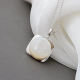 925 Silver Square Pendant Natural Pearl Shell Inlay High Jewelry Gift