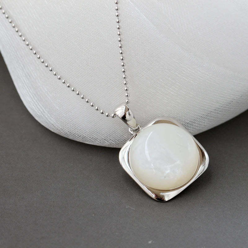 925 Silver Square Pendant Natural Pearl Shell Inlay High Jewelry Gift