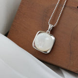 925 Silver Square Pendant Natural Pearl Shell Inlay High Jewelry Gift