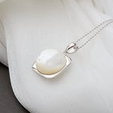 925 Silver Square Pendant Natural Pearl Shell Inlay High Jewelry Gift