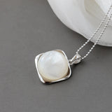 925 Silver Square Pendant Natural Pearl Shell Inlay High Jewelry Gift