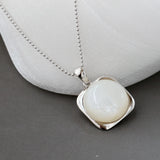 925 Silver Square Pendant Natural Pearl Shell Inlay High Jewelry Gift