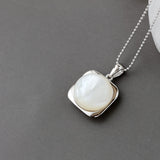 925 Silver Square Pendant Natural Pearl Shell Inlay High Jewelry Gift