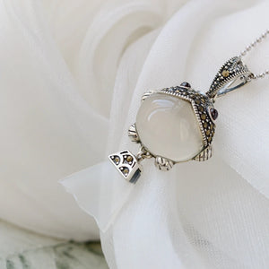 925 Silver Pendant Natural Chalcedony Fish Pendant Lady Jewelry