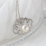 925 Silver Pendant with Freshwater Pearl Inlay, Retro Charm