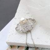 925 Silver Pendant with Freshwater Pearl Inlay, Retro Charm