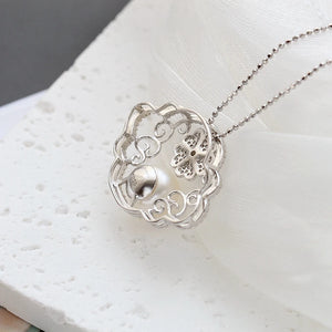 925 Silver Pendant with Freshwater Pearl Inlay, Retro Charm