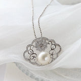 925 Silver Pendant with Freshwater Pearl Inlay, Retro Charm