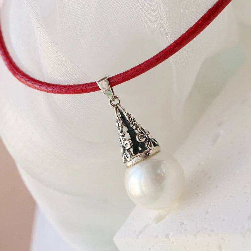925 Silver Pearl Inlaid Pendant Charm Women's Jewelry Gift
