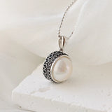 925 Silver Pendant Natural Freshwater Pearl Retro Style Women Pendant
