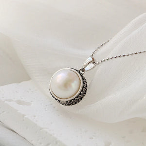 925 Silver Pendant Natural Freshwater Pearl Retro Style Women Pendant