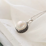 925 Silver Pendant Natural Freshwater Pearl Retro Style Women Pendant