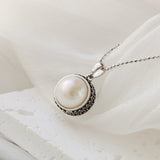 925 Silver Pendant Natural Freshwater Pearl Retro Style Women Pendant