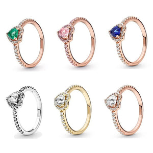 925 Silver Pink Heart Crystal Ring for Women Wedding Party