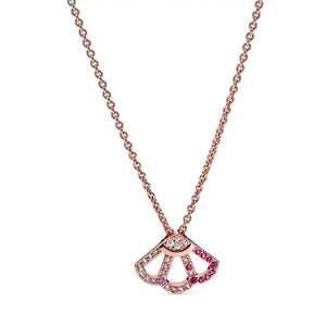 925 Silver Pink Fan Necklace for Women