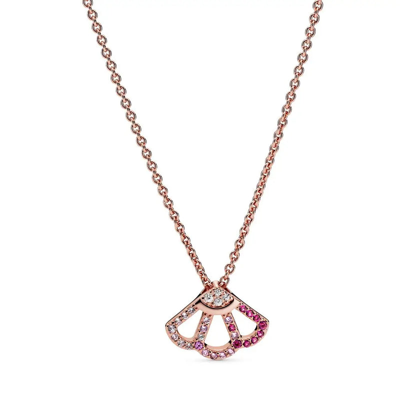 925 Silver Pink Fan Necklace for Women