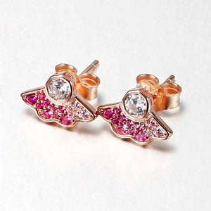 925 Silver Pink Fan Stud Earrings Women Gift DIY Jewelry
