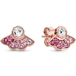 925 Silver Pink Fan Stud Earrings Women Gift DIY Jewelry