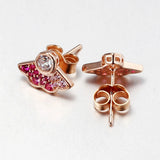 925 Silver Pink Fan Stud Earrings Women Gift DIY Jewelry
