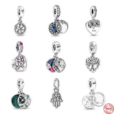 925 Silver Pink Heart Family Tree Unicorn Dangle Beads for Bracelet