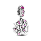 925 Silver Pink Heart Family Tree Unicorn Dangle Beads for Bracelet
