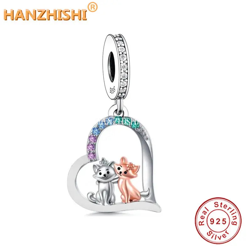 925 Silver Prince Princess Cat Heart Charm Beads for Bracelet Necklace