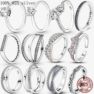 925 Silver Princess Tiara Crown CZ Ring Heart Love Sparkle
