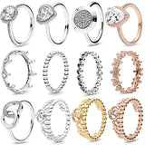 925 Sterling Silver Princess Tiara Crown CZ Ring for Women Engagement