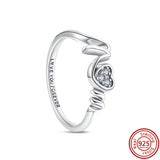 925 Sterling Silver Princess Tiara Crown Sparkling Love Mom Heart CZ Rings Women