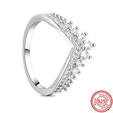 925 Sterling Silver Princess Tiara Crown Sparkling Love Mom Heart CZ Rings Women