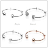 925 Silver Open Bangle Bracelet with CZ Pave Caps for Charm Jewelry