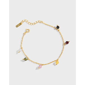 925 Silver Rainbow Stone Chain Bracelet Wrist Charm