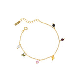 925 Silver Rainbow Stone Chain Bracelet Wrist Charm