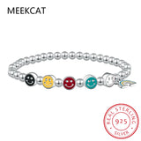 925 Sterling Silver Rainbow Smiling Face Bracelet Bead Chain Bracelet